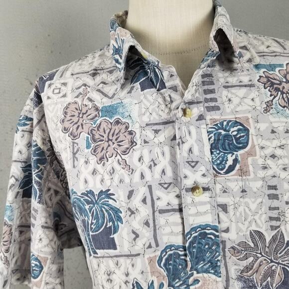 ONO & Company Shirt Mens 2XL Blue Gray Hawaiian Floral Pineapple Aloha Cotton - Picture 4 of 12